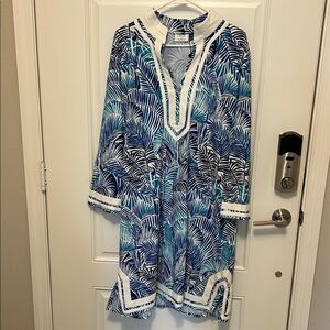 Beautiful Talbots Blue and White Tropical Print Dress